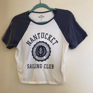 Hollister Baby Tee Nantucket Sailing Club- Large white and blue